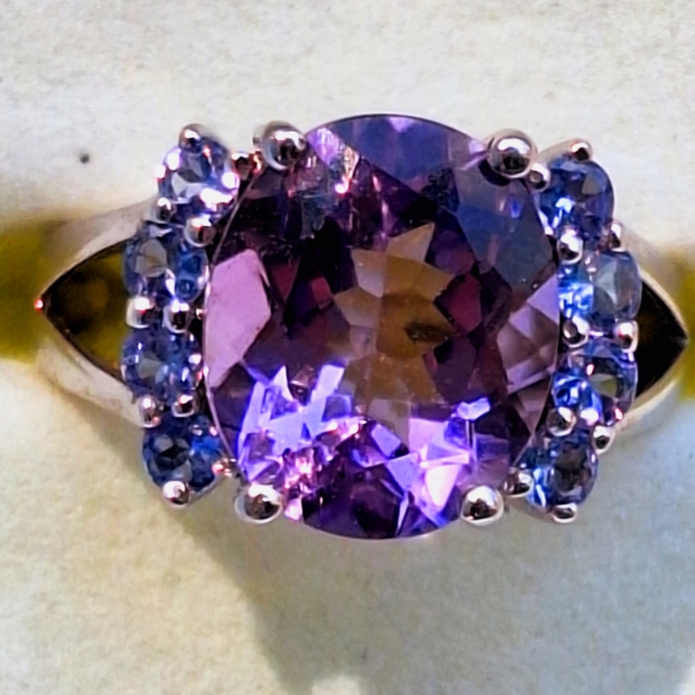 Amethyst and Tanzanite Sterling Silver Ring Size 7 NIB